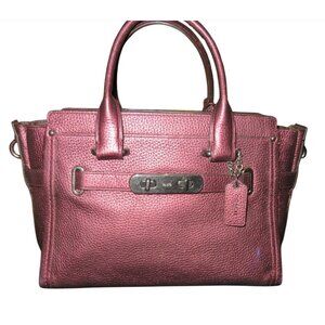 Coach Swagger 27 Cherry Metallic Pebble Leather Double Handle Satchel 36497